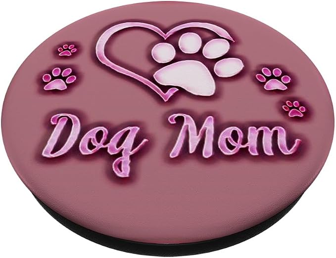 Dog Mom Gift Cute Dog Paw Print Heart Black Pink PopSockets Adhesive PopGrip