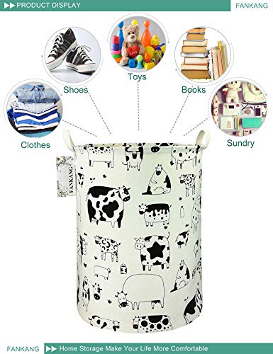 FANKANG Storage Basket, Nursery Hamper Canvas Laundry Basket Foldable with Waterproof PE Coating Large Storage Baskets for Kids Boys and Girls, Office, Bedroom, Clothes,Toys（Cows） - color: Cows