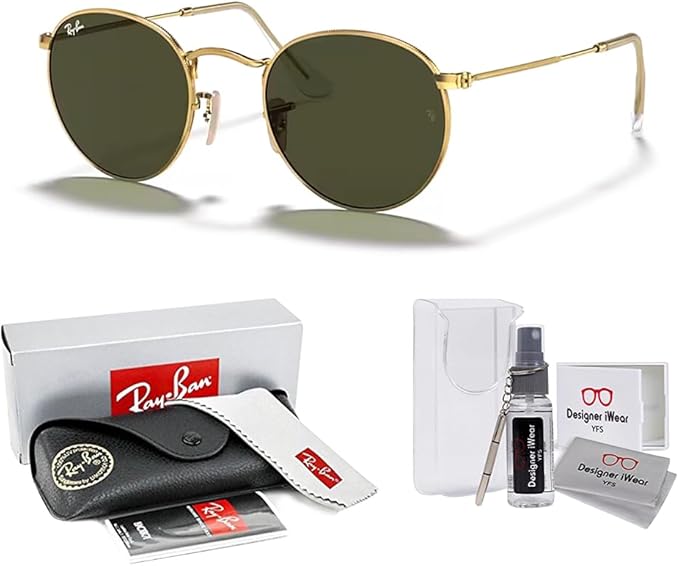 Ray-Ban RB3447 ROUND METAL Sunglasses For Men +BUNDLE with ACCESSORY EYEWEAR KIT