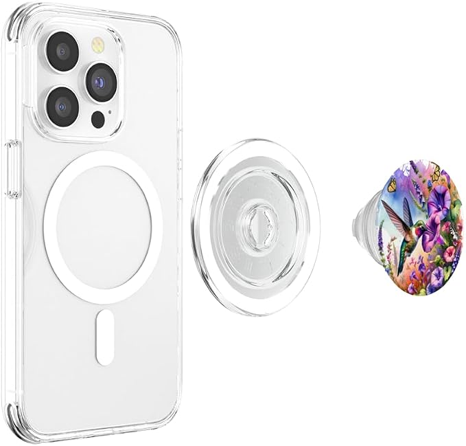 Ruby Throated Hummingbird With Wild Flowers and Butterflies PopSockets PopGrip for MagSafe