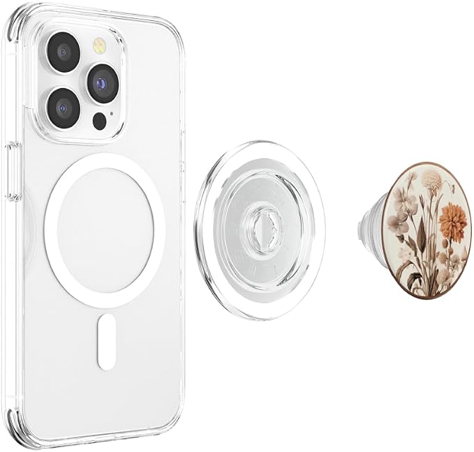 Boho Aesthetic Minimalist Floral Art Cream Light Brown PopSockets Adhesive PopGrip