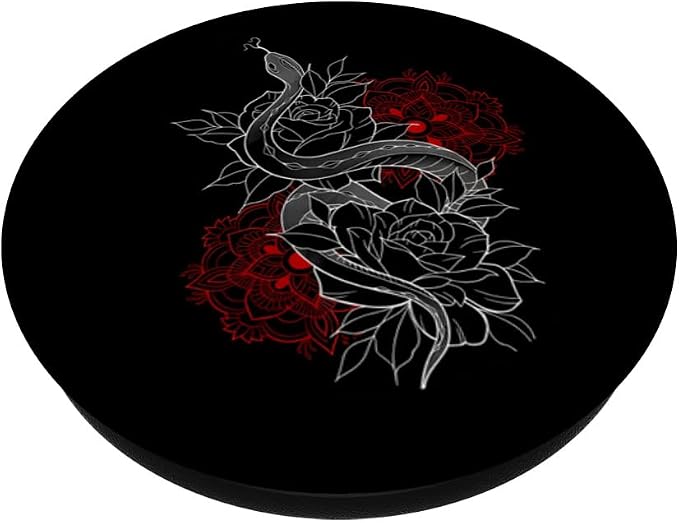 Black Red Snake Floral Illustration Print PopSockets PopGrip for MagSafe