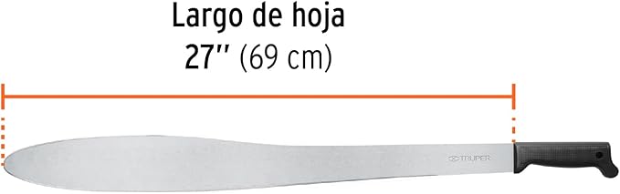 TRUPER T-1173-27B Black Handle Caguayana Style Machetes, Rivetless 27" (69cm)