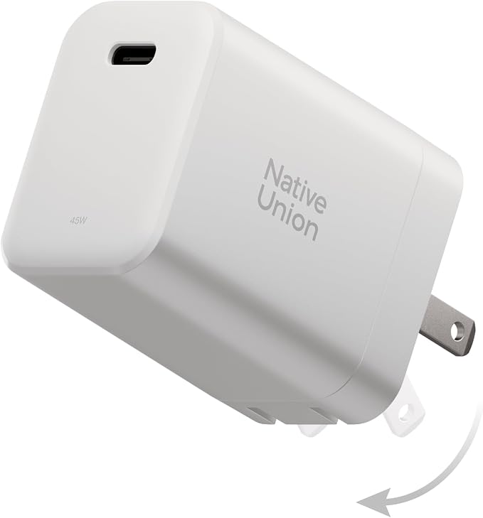 Native Union Fast GaN Charger PD 45W – Ultra-Compact Power Delivery Enabled USB-C – Made of Recycled Materials – for MacBook Air iPads iPhones Pixel Galaxy &amp Other USB-C Devices (Black)