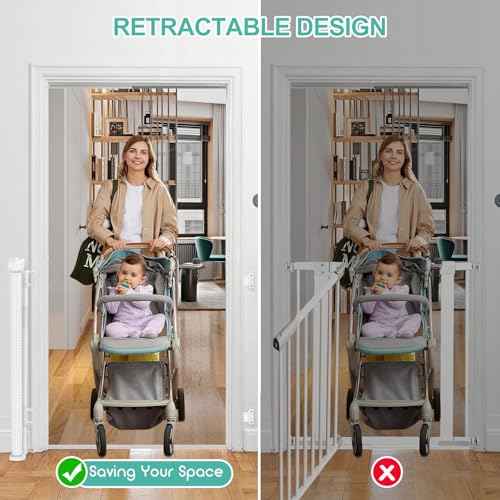55 inch Retractable Baby Gates, EZIGO Extra Wide Baby Gate for Large Opening Extra Long Mesh Gate for Kids or Pet Dog Gate Child Safety Gate for Stairs Hallways Doorway Indoor Outdoor, White