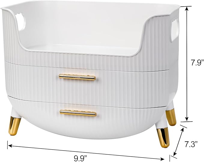 Makeup Organizer with Drawers,Skincare Plastic Storage for Vanity,Large Cosmetic Display case for Dresser with Handle,Large Capacity Bathroom Countertop