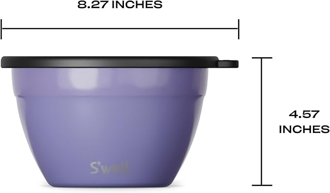 S'well Stainless Steel Salad Bowl Kit 64oz, Hillside Lavender, Comes with 2oz Mini Canister and Removable Tray for Organization, Leakproof, Easy to Clean, Dishwasher Safe