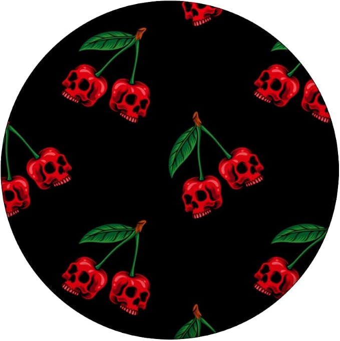 Cute Cherry Skull Pattern Scary Red Skulls Black Background PopSockets Adhesive PopGrip