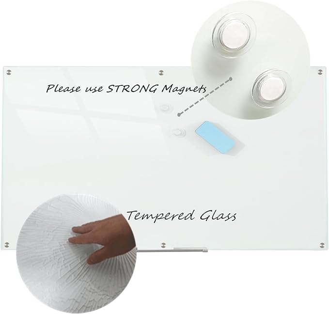 Glass Whiteboard Magnetic Dry Erase Board 6' x 4', Large Frameless Glass White Boards for Wall Office School Home.