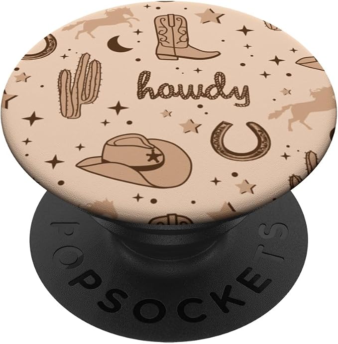Pastel Cowboy Hat and Boot Pattern Brown Cowgirl Aesthetic PopSockets Adhesive PopGrip