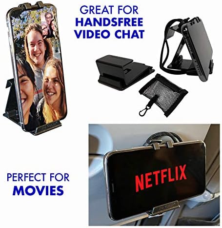 The SkyClip+ Phone &amp Tablet Holder for Air Travel Home and Office Use - Inflight Phone Mount &amp Stand Compatible with iPhone Android Kindle and Tablets - Ultimate Travel Accessory (Black)