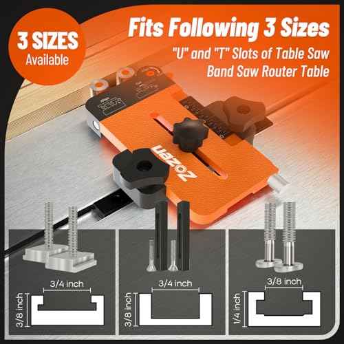 Thin Rip Jig + Feather Boards for Table Saw Jig Guide, Zozen 2in1 Woodworking Tools, Make Repetitive Strip Cut While Powerful Reducing Kickback, Directly Data without Calculation, for 3/4"X3/8"T Slots