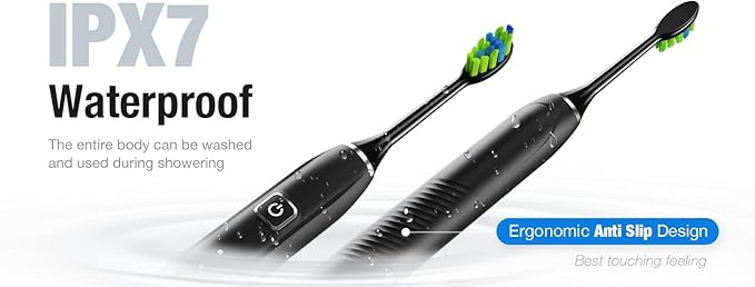 7AM2M Ultrasonic Electric Toothbrush with 6 Brush Heads for Adults&Kids, One Charge for 120 Days, USB-C Charge, 5 Modes, 40000VPM Powered Toothbrush, 2 Minutes Built in Smart Timer (Black)