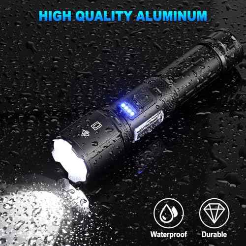 Rechargeable LED Flashlights High Lumens, 99,000 Lumens Super Bright Flashlight 7 Modes w/COB Work Light, Powerful Flash Light for Outdoor Emergency Hiking Camping