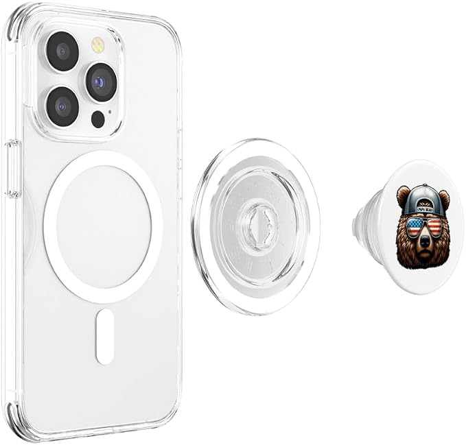 Papa Bear Face Sunglases 4th Of July Grizzly Daddy Bear PopSockets Standard PopGrip