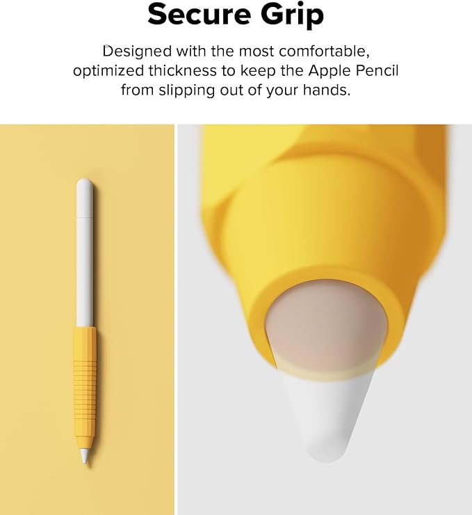 Ringke Silicone Drafting Grip Holder Compatible with Apple Pencil 2nd Generation, Apple Pencil USB-C and Apple Pencil Pro Case, Perfect Grip Silicone Protective Cover Sleeve Accessories - Yellow
