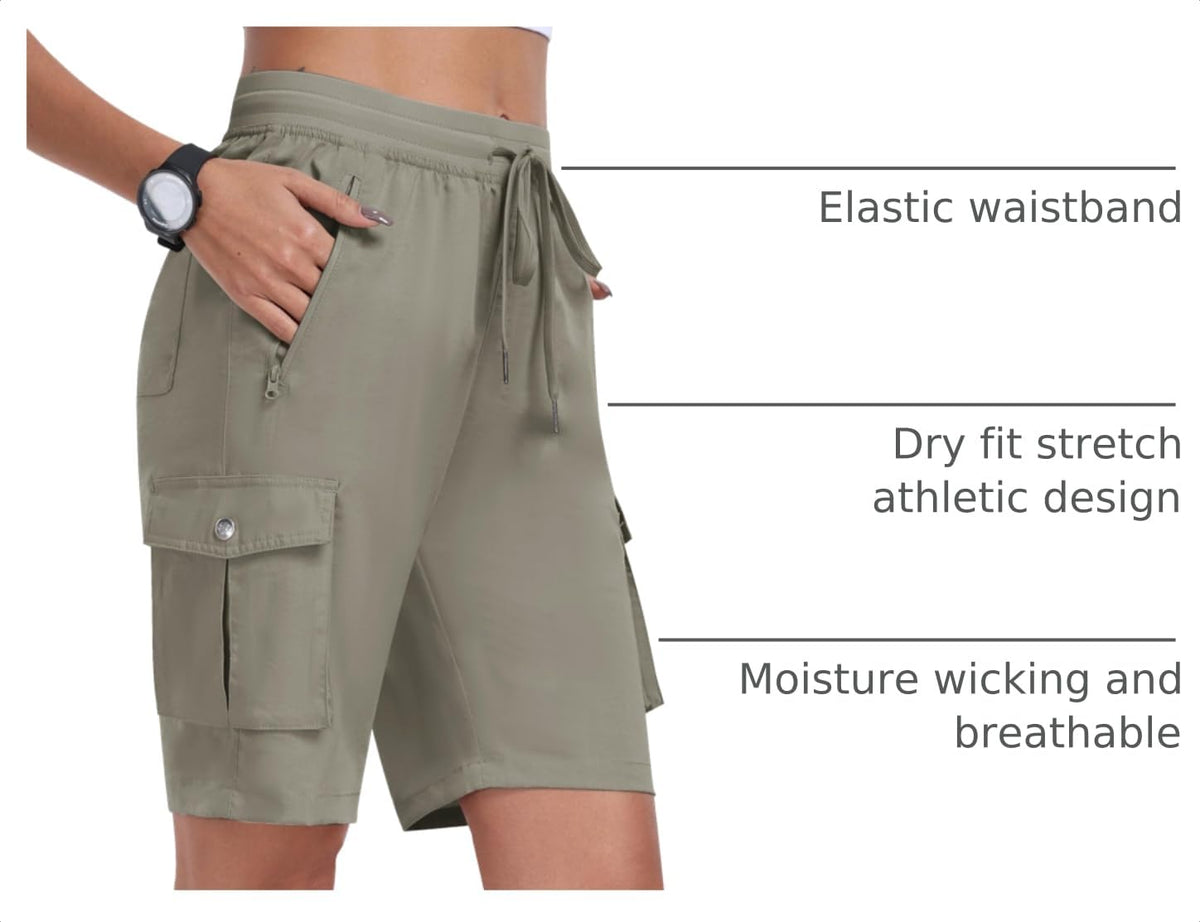 MoFiz Womens Shorts with Pockets Loose Fit Casual Cargo Shorts Lightweight Ladies Hiking Shorts Grey Khaki M