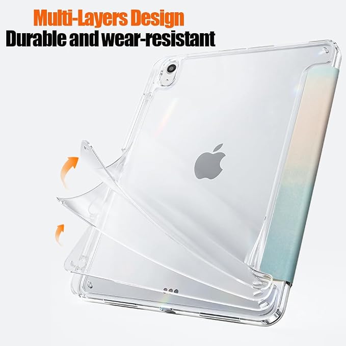 Slim Case for iPad Air 11 M4/M3/M2 &amp 10.9 5th/4th Gen Aqua Blue | Pencil Holder Multi-Angle Y Fold Stand Clear Acrylic Cute Cover Auto Wake-Sleep 2026/2025/2024/2022/2020