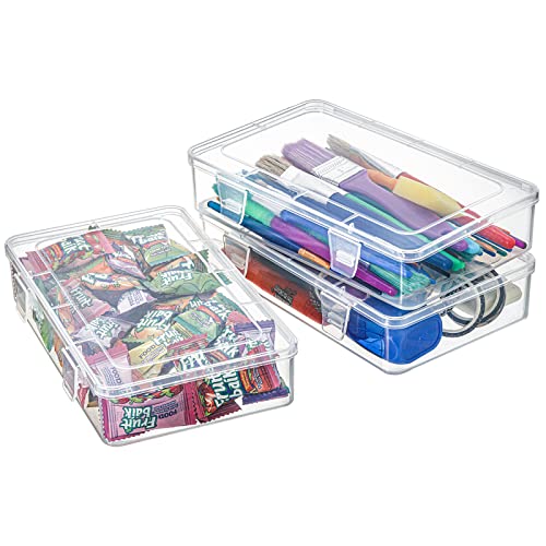 Kingrol 12 Pack Clear Plastic Storage Containers with Lids, 8 x 5 x 1.75 Inch Empty Hinged Boxes, Stackable Organizer Boxes for Home, Office, Craft Supplies