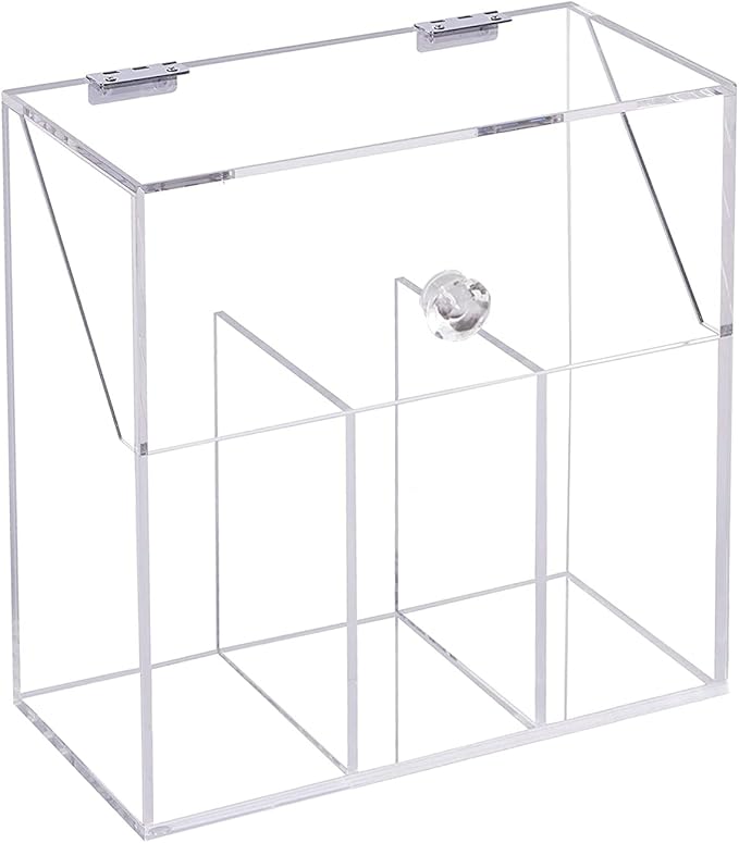 Acrylic Makeup Brush Holder, Clear Cosmetic Storage Box with 3 Brush Holders, Dust Cover, Large-Capacity Split Design for Organizing Vanity Desk
