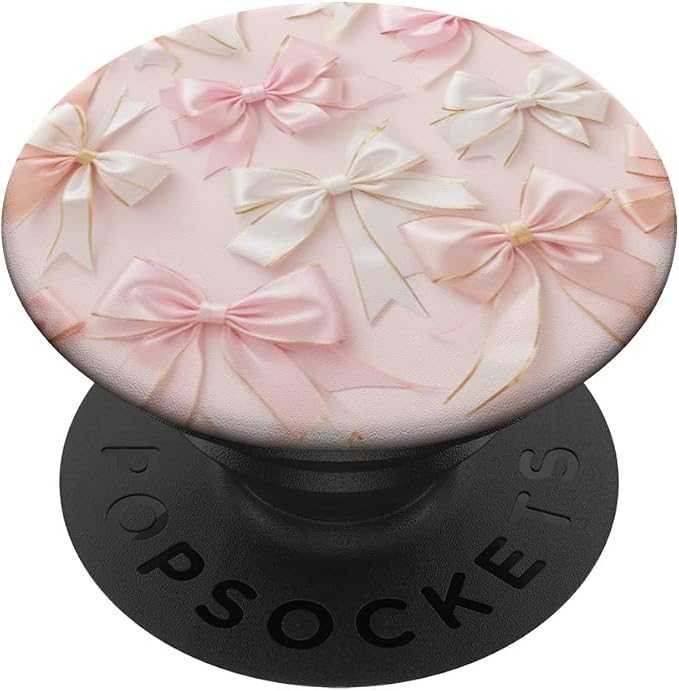 Pink White Bow Pattern Girly Illustration Print PopSockets PopWallet for MagSafe