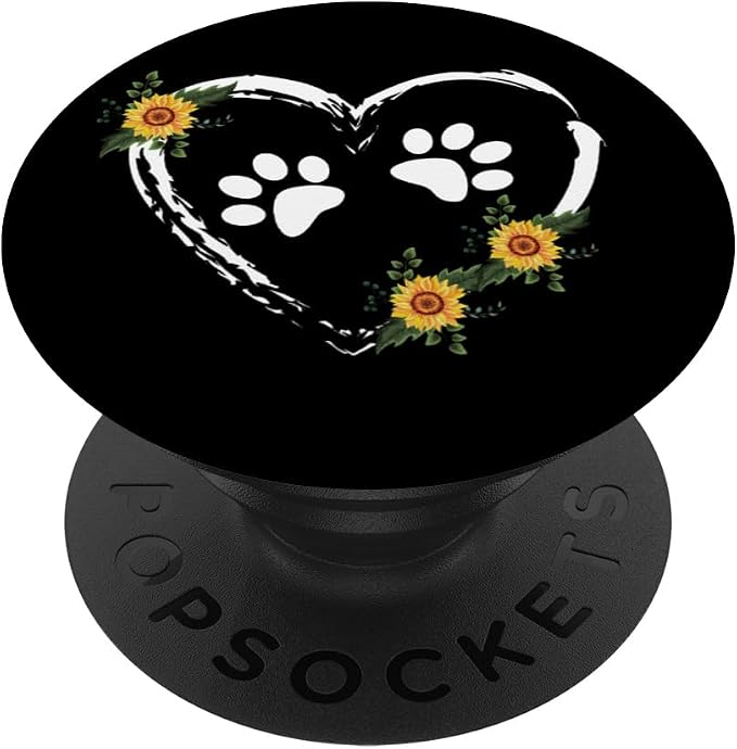 Sunflower Dog Heart With Paw Prints Dog Mom On Black PopSockets Standard PopGrip