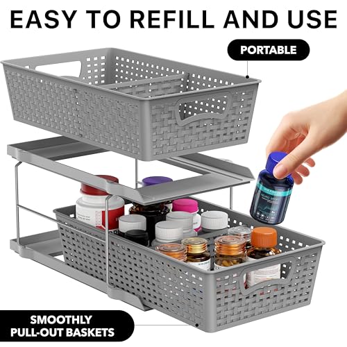 Simple Houseware 2 Tier Bathroom Organizer Tray Pull-Out Sliding Drawer, Under Sink Storage, Gray - color: Gray