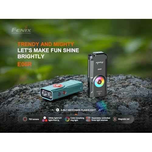 Fenix E06R 700 Lumen USB Rechargeable LED Keychain Flashlight/UV/Blacklight with EdisonBright Accessory case Bundle (Turquoise)