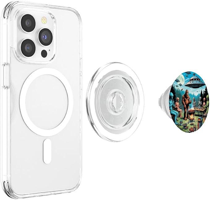 Alien and Bigfoot BBQ UFO Illustration Print PopSockets PopWallet for MagSafe