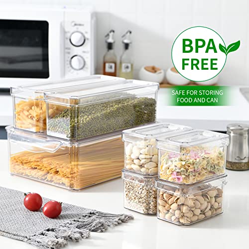 KUMD 10-Pack Clear Fridge Organizer Bins with Lids, Stackable Refrigerator Storage Containers, BPA-Free with Drain Tray & Anti-Slip Base for Fruits, Veggies, Drinks