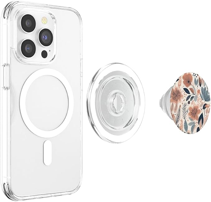 Boho Cream Aesthetic Neutral Floral Wild Flower Pattern PopSockets Adhesive PopGrip