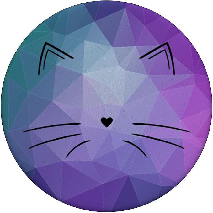 Black Cat Face Teal Purple Polygon PopSockets Adhesive PopGrip