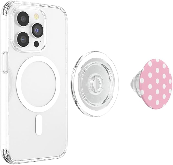 PopSockets Phone Grip - Pink &amp White Polka Dots PopSockets Adhesive PopGrip