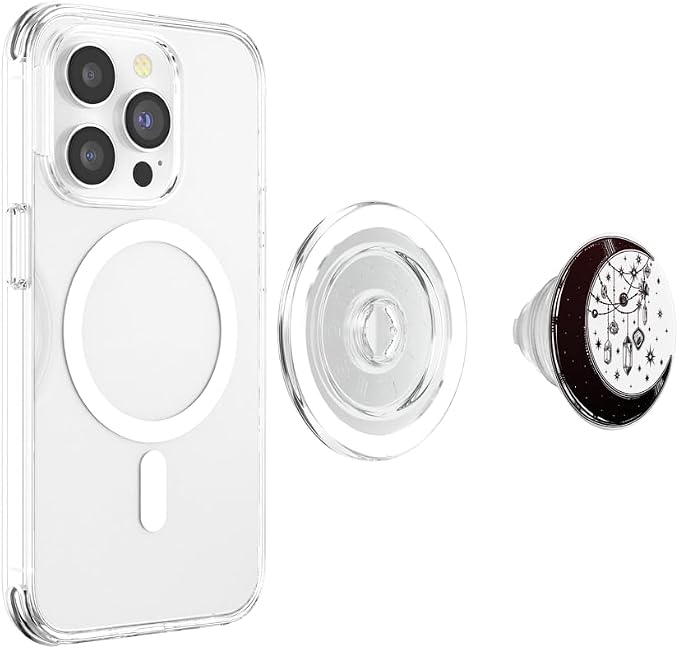 Crescent Moon with Stars with Witch Crystals - Black &amp White PopSockets PopGrip: Swappable Grip for Phones &amp Tablets