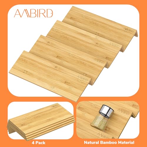 AMBIRD Bamboo Spice Drawer Organizer with Non-slip Mat, 4 Tier Jar Spice Rack Tray 13'',Seasoning Organizer for Kitchen,Cabinet,Drawers,Countertop - size: 4 Pcs x 13'' W, style: Natural