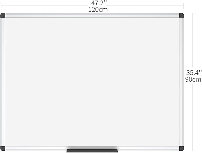 VIZ-PRO Magnetic Whiteboard/Dry Erase Board, 48 X 36 Inches, Silver Aluminium Frame