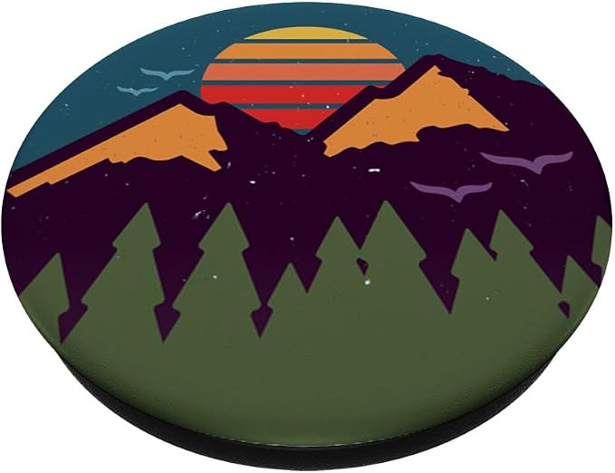 Retro Sunset Pine Trees &amp Mountain Scene PopSockets Adhesive PopGrip