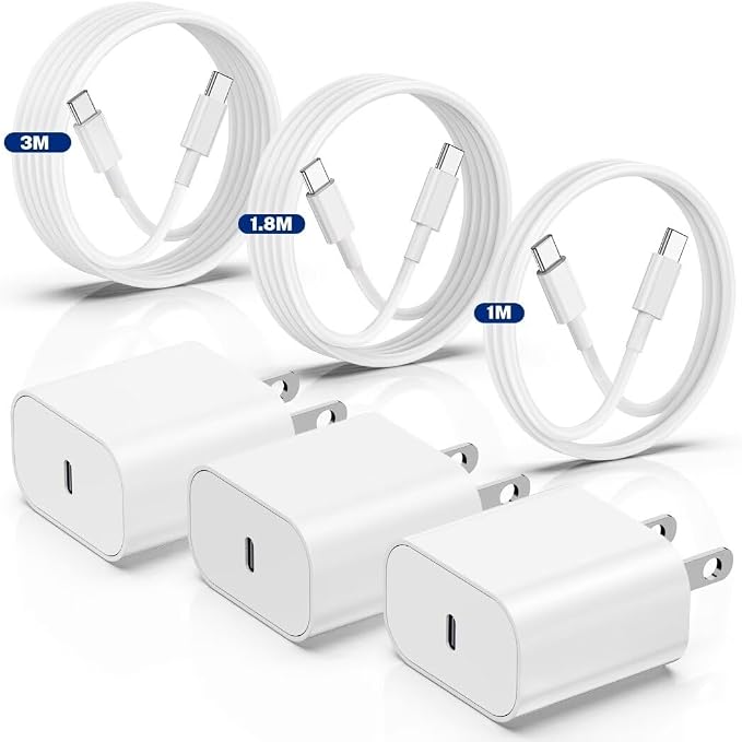 i Phone 17/16 Charger Fast Charging 3-Pack 20W Type C Charger[3+6+10FT] USB C Wall Charger Cables for iPhone 16/15/15 Plus/15 Pro Max iPad Pro/Air/AirPods/Samsung