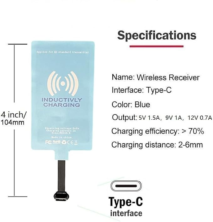 External Type-C Wireless Charging Adapter Receiver for Samsung Galaxy A14 A24 A34 A04 A54 with Stand Folding Charger