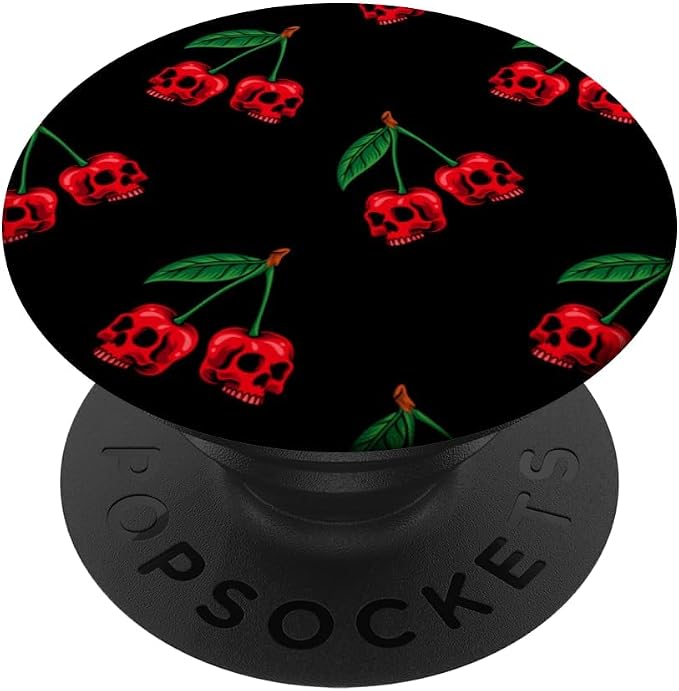 Cute Cherry Skull Pattern Scary Red Skulls Black Background PopSockets Adhesive PopGrip
