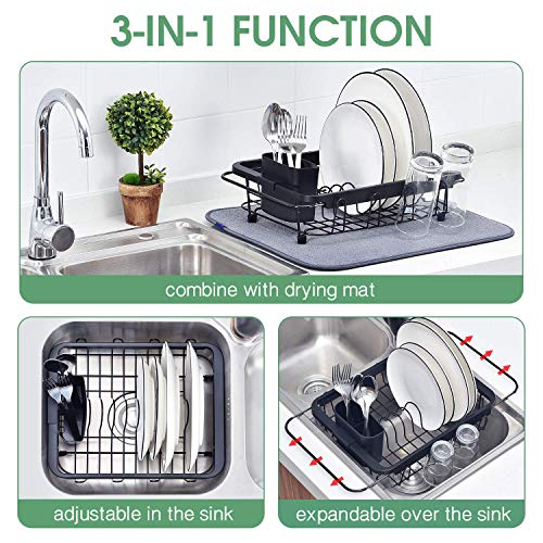 TOOLF Expandable Dish Drying Rack Over The Sink Adjustable Dish Rack in Sink Or On Counter Dish Drainer with Utensil Holder Rustproof for Kitchen - size: Middle