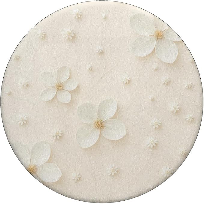 White Cream Floral Illustration Print PopSockets PopWallet for MagSafe