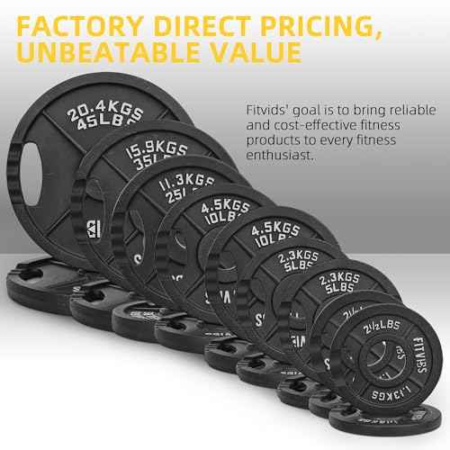 Fitvids Cast Iron 2-Inch Olympic Plate Weight Plate for Strength Training and Weightlifting, Multiple Sizes
