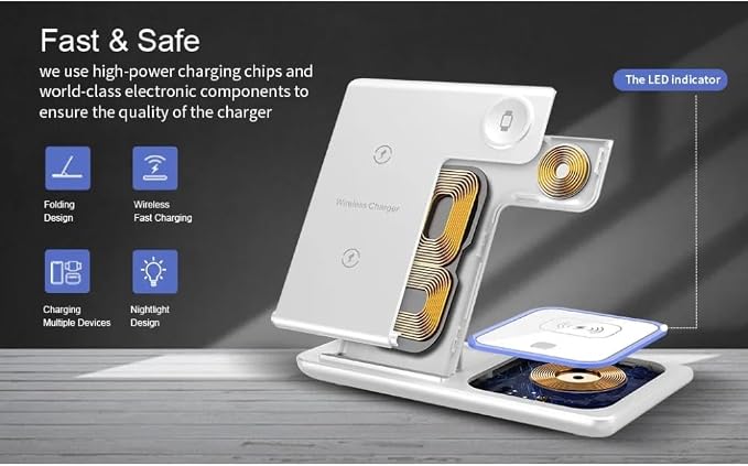 3 in 1 Wireless Travel Charger Stand Foldable Fast Charging Dock for iPhone 17 16 15 14 13 12 Pro Max iWatch S10~2 SE Ultra AirPods 4/3 Pro (White)