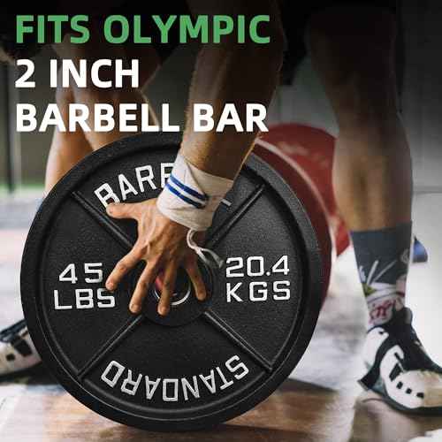 Fitvids 2-Inch Olympic Cast Iron Weight Plate for Strength Training & Weightlifting Home Gym Exercise, Multiple Sizes