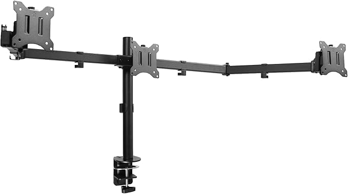 VIVO Triple Monitor 21.5 to 27 inch LED LCD Clamp-on Desk Mount, Flush to Wall, Heavy Duty Articulating Computer Stand, Holds 3 Screens, for Home Office Workstation, Black, STAND-V103C