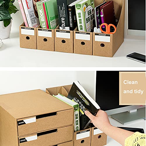 Foldable Desk File Holder Organizer Sturdy Cardboard Magazine Storage Box Document Rack with Blank Label Stickers for Home School Office (15, Brown) - color: Brown