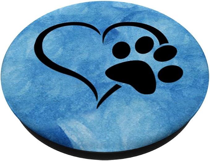 Black color Dog Paw Print Heart On Blue Ocean Watercolor PopSockets Adhesive PopGrip