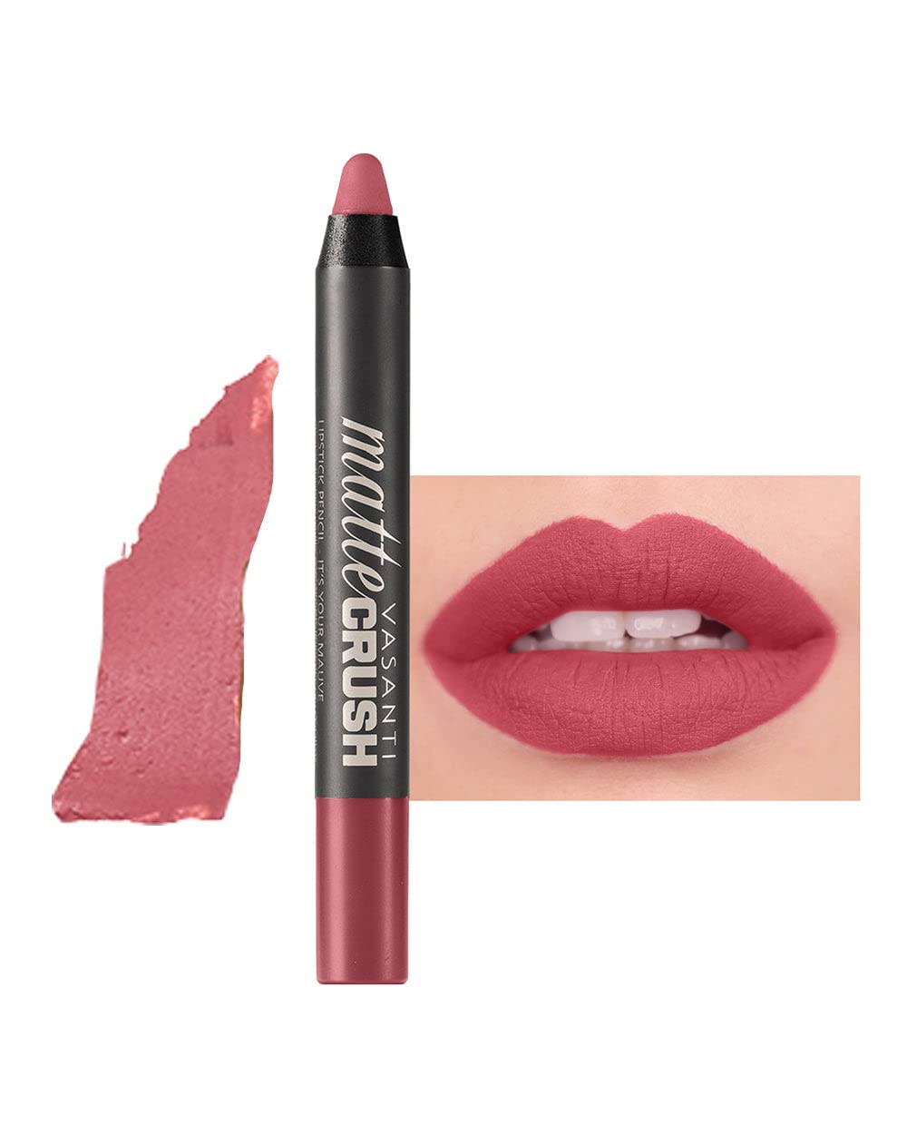 VASANTI Matte Crush Lipstick Pencil – Blushing Natural Pink – Soft, Velvety Matte Finish, Waterproof, Smooth Application – Natural, Vegan, Paraben-Free Lip Color