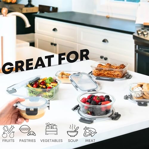 Razab 30 PC Glass Food Storage Containers with Lids - Reusable Glass Meal Prep Containers for Lunch and Leftovers - Airtight & Leakproof Snap Locking Lids - Oven, Freezer, Microwave & Dishwasher Safe - color: Gray